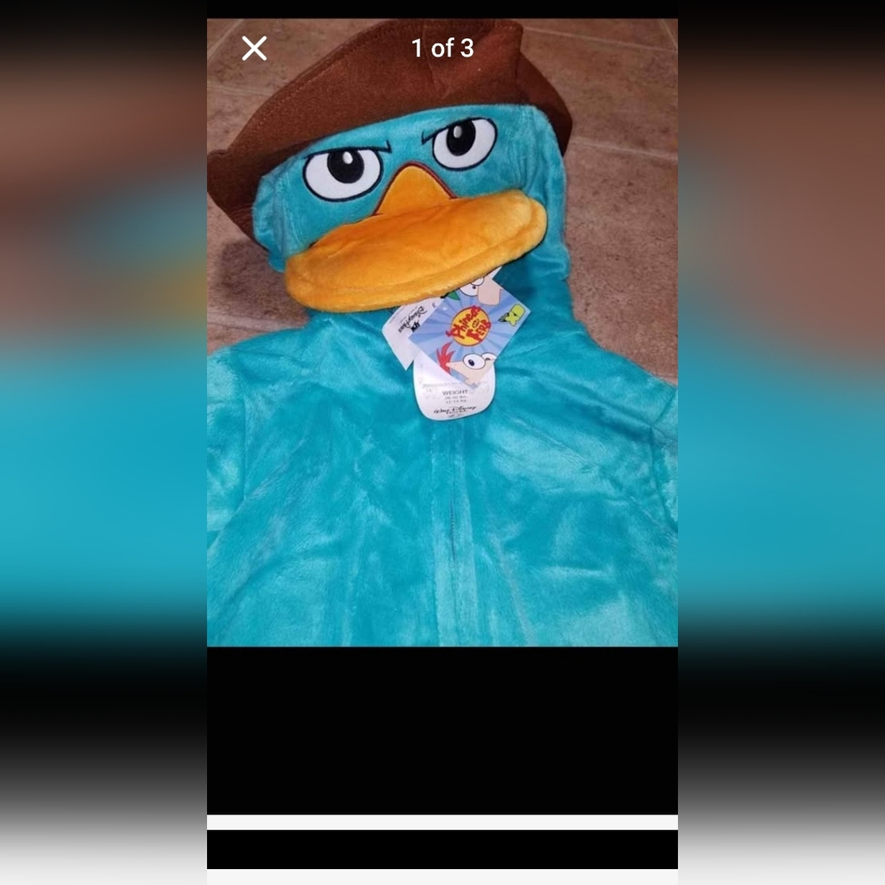 Disney Parks PERRY the PLATYPUS Phineas & Ferb AGENT P Costume Xs 2 /3